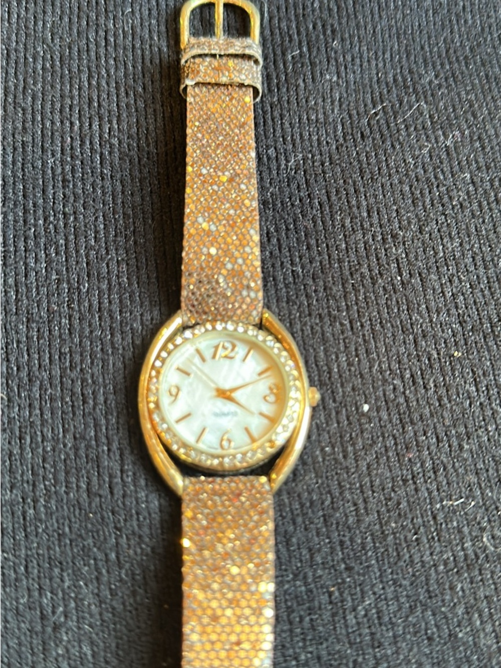 Gold-Tone Women's Crystal Accent Watch with Brown Sparkle Strap